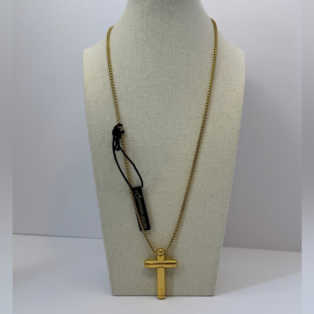 Anthony Jacobs Stainless Steel Gold Tone Cross Pendant Necklace 24”
